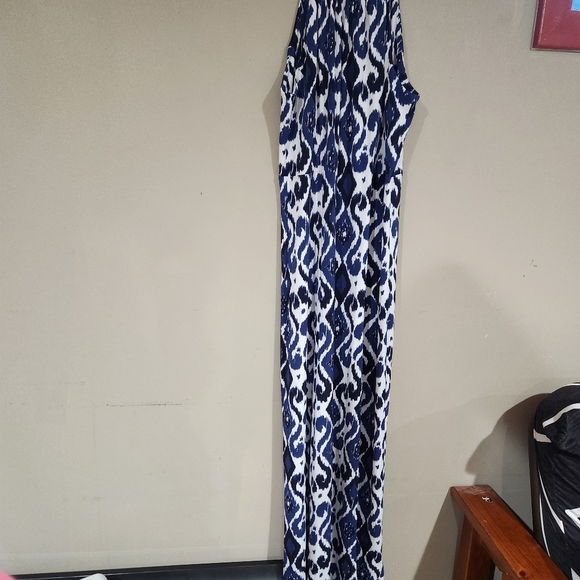 Michael Kors Maxi Dress Size Medium Navy Blue And White Print - Picture 2 of 6